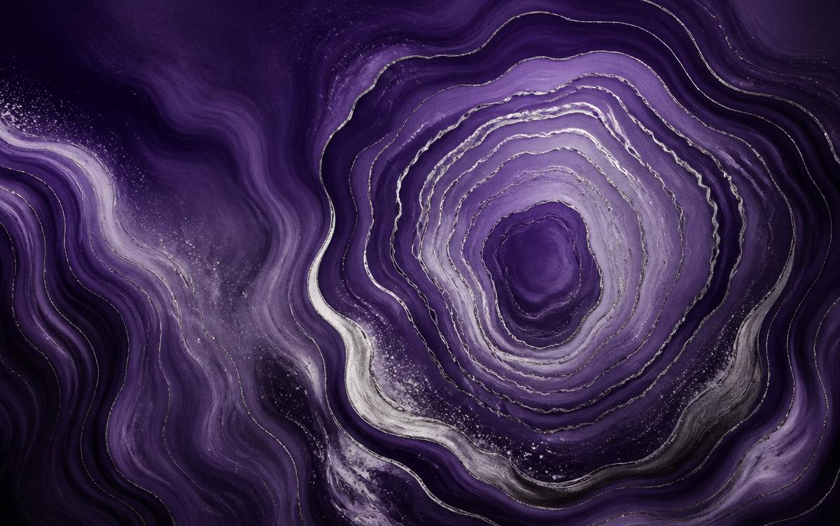 Violet fluid artwork with layered silver strata representing enterprise data being discovered, classified and protected before AI retrieval