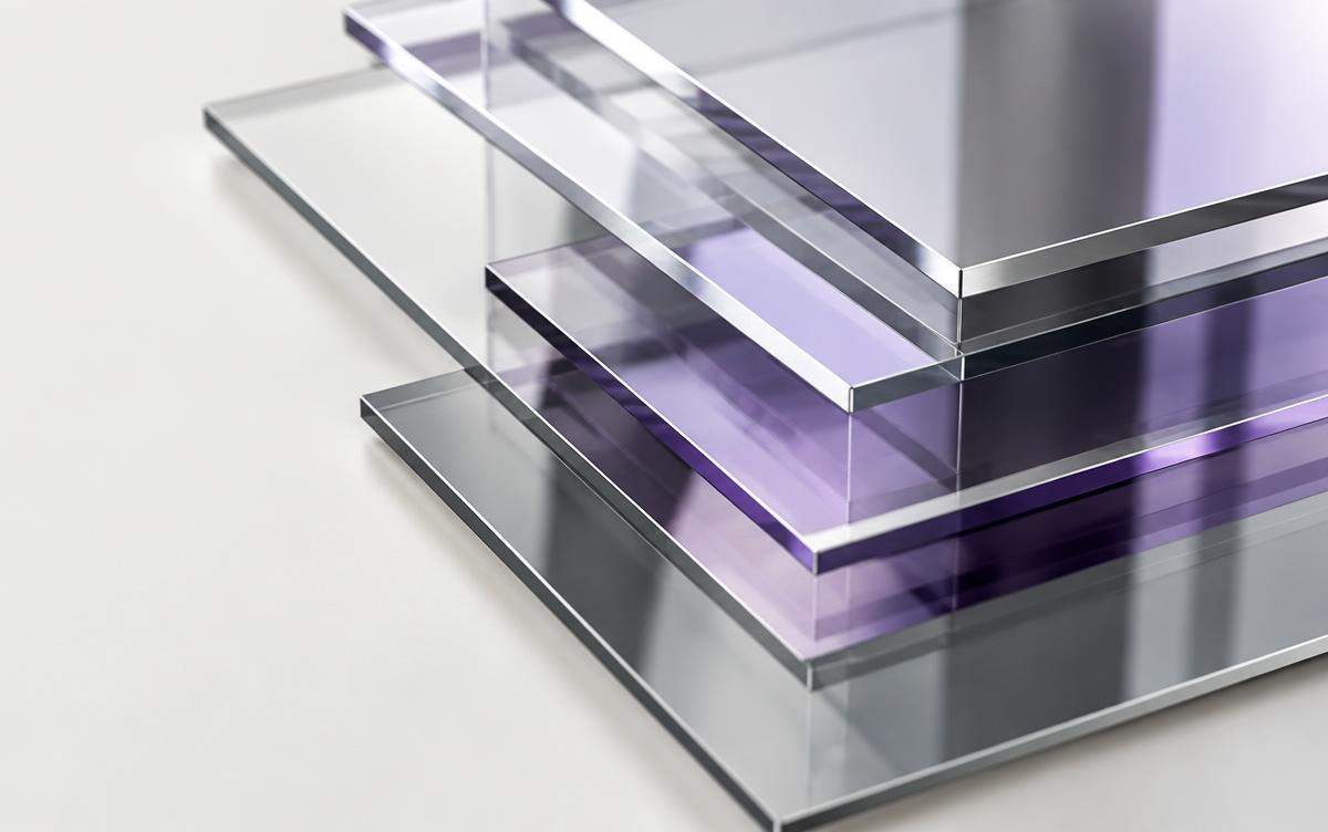 Layered translucent glass panels representing structured assurance and audit evidence